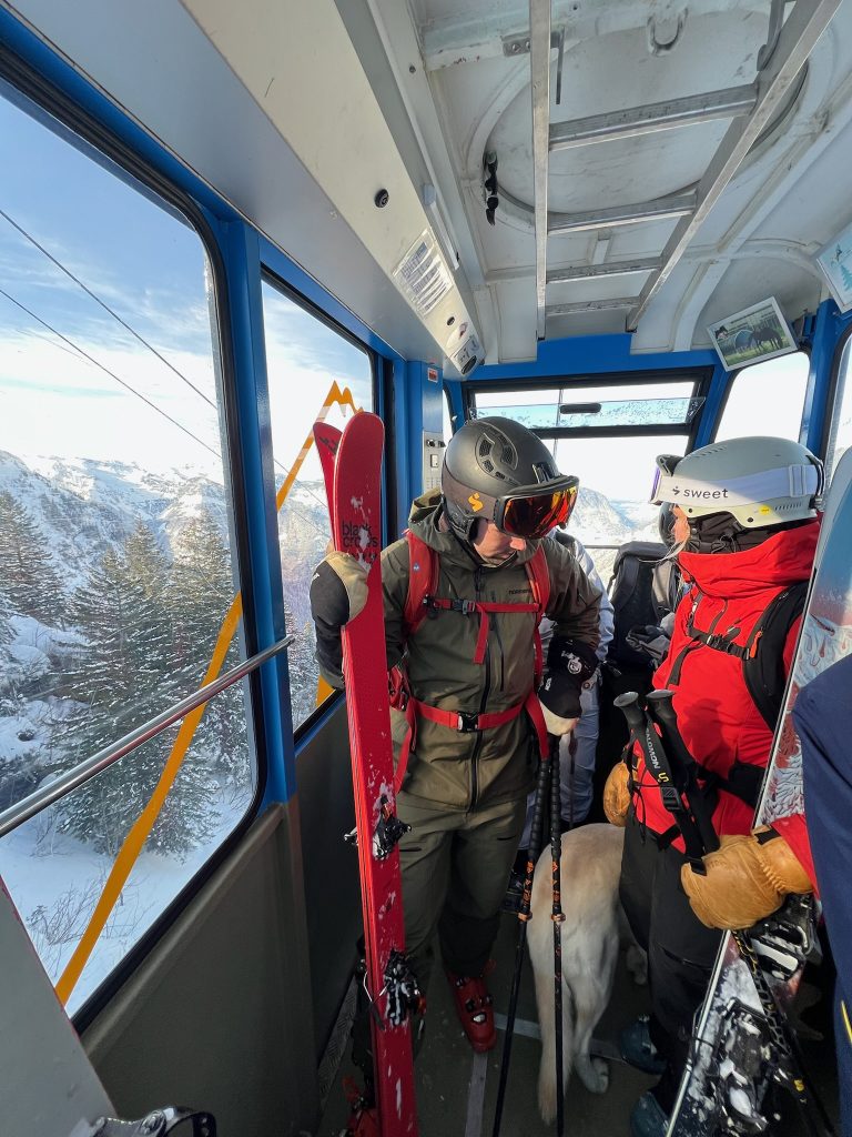 Touring in bannalp. Two skiers on their way up to Bannalp Recreational Area.