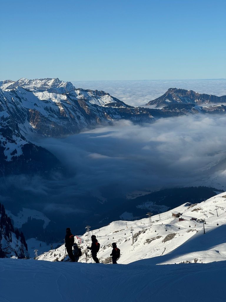 Skiers checking out the conditions at Titlis in Engelberg.